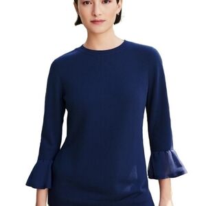Vince Sweater Cashmere 3/4 Sleeves Taffeta Cuff Detail Navy Blue Women's size XS